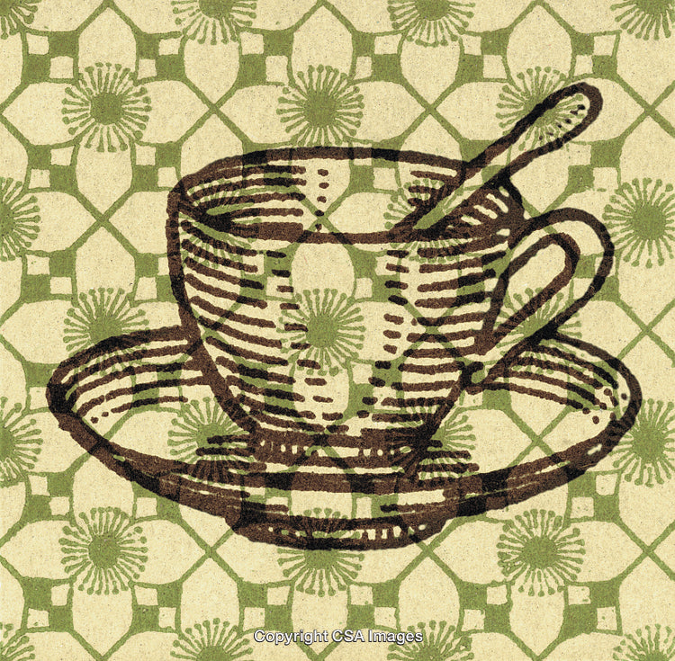 Vintage Line Art Illustration of a Coffee Cup With Decorative Patterns