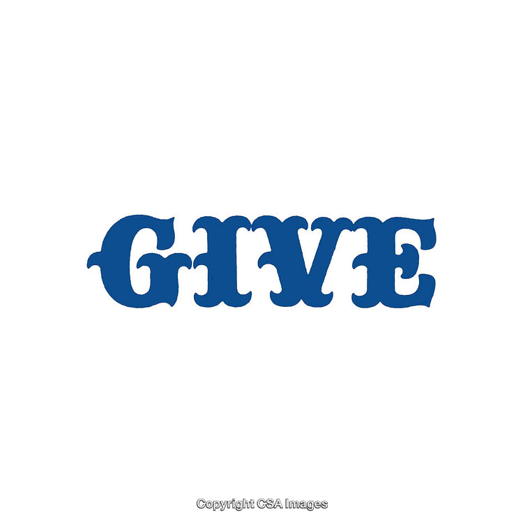 Blue Word GIVE on White Background Emphasizing Charity and Generosity