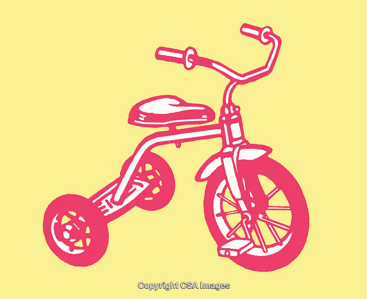 Vintage Style Pink Tricycle Illustration on Light Yellow Background