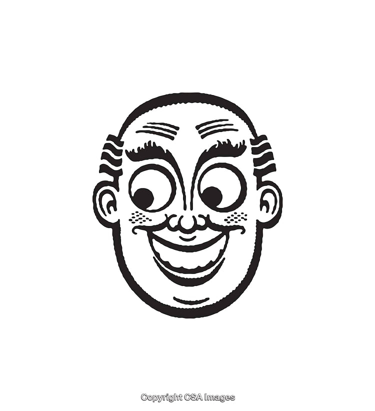 Cartoon Black and White Line Art of a Smiling Face