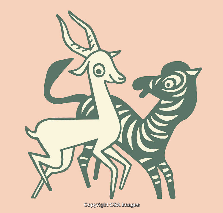 Stylized Line Art of Antelope and Zebra in Minimalist Design