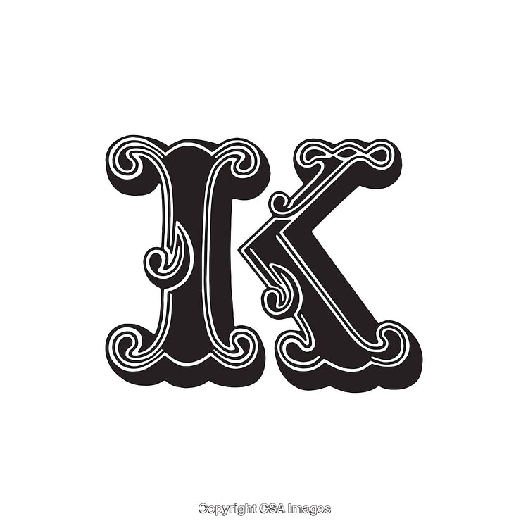 Elegant Black And White Ornamental Design of the Letter K