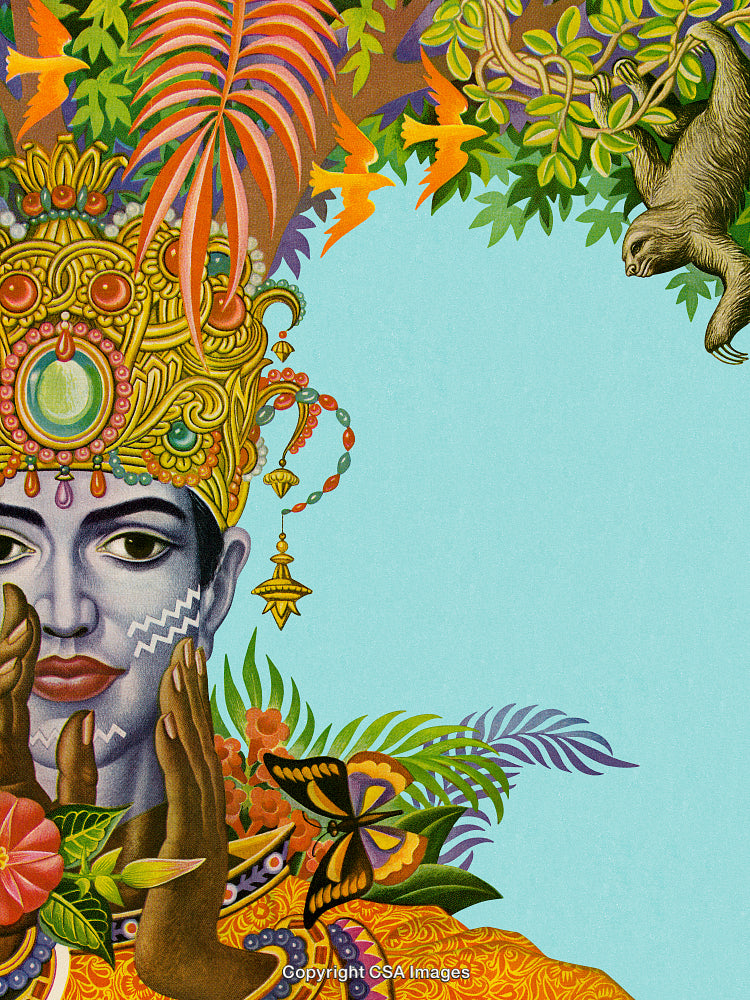 Colorful Illustration Featuring Floral Design with a Spiritual and Nature Theme