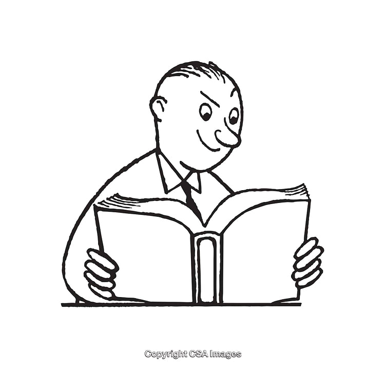 Black and White Illustration of Person Reading an Open Book