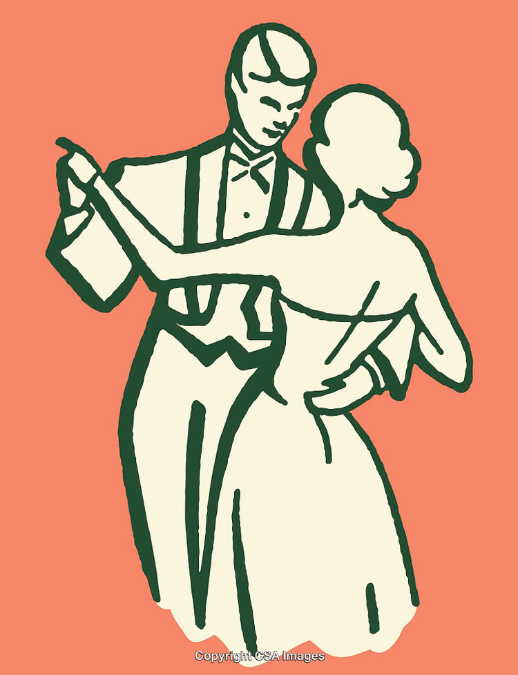 Elegant Couple Dancing in Vintage Style Illustration with Bold Lines