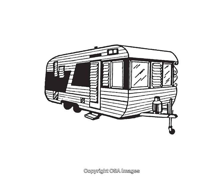 Vintage Caravan Line Art Illustration With Detailed Design and Features