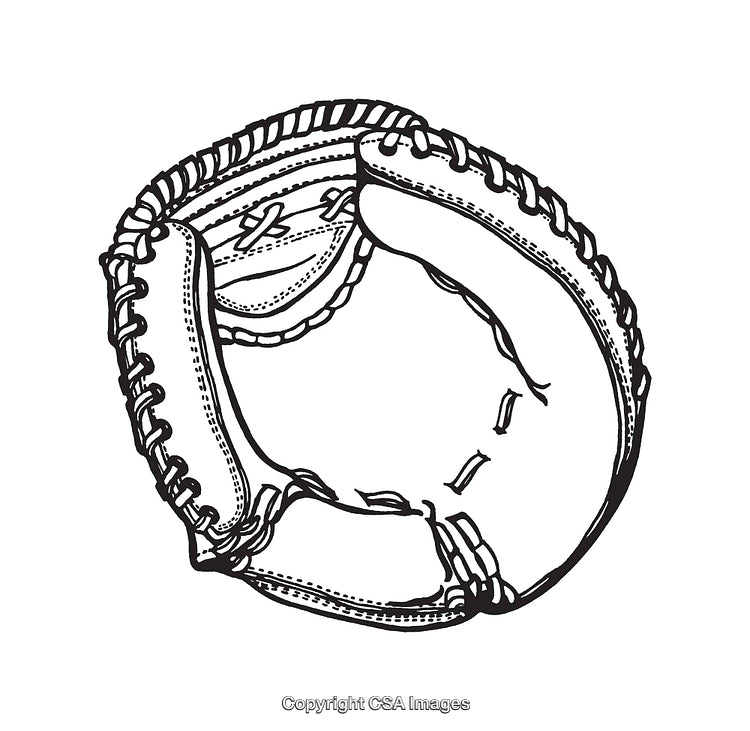 Hand-Drawn Black And White Illustration of a Baseball Catcher's Mitt