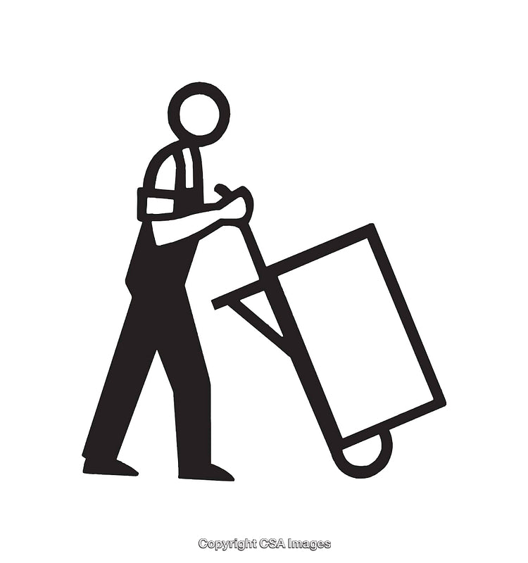 Worker Pushing Hand Truck Icon in Minimalist Black and White Style