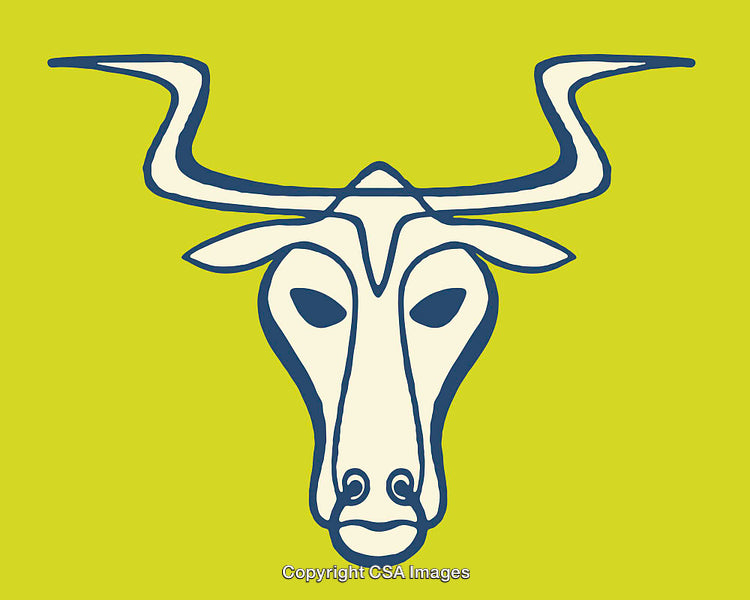 Abstract Illustration of Bull Head With Large Horns In Vibrant Colors