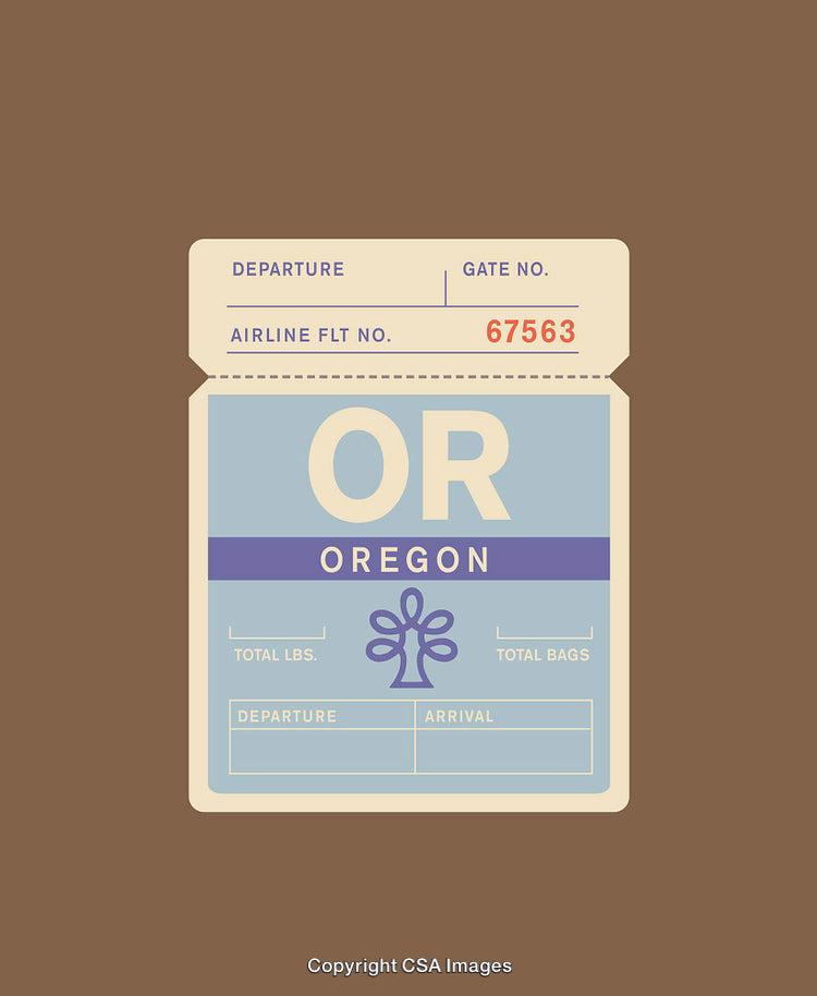 Vintage Oregon Travel Tag Featuring Airline and Departure Information Design