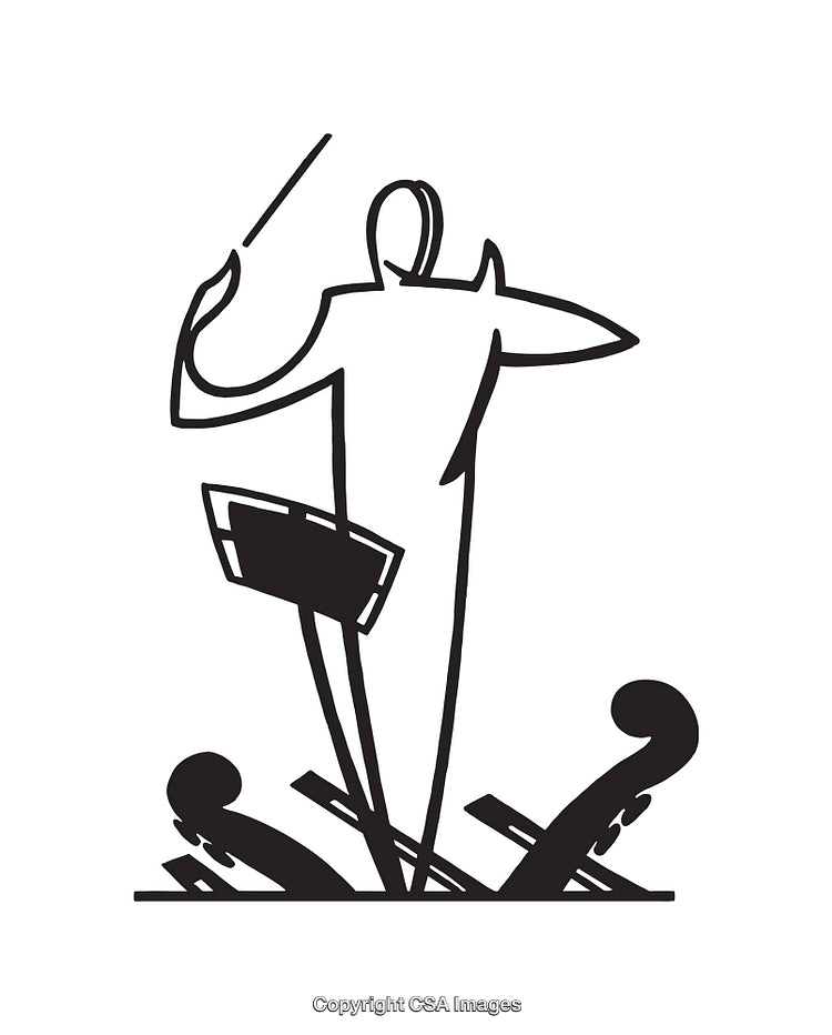Minimalist Line Art Depicting a Conductor Leading a Symphony