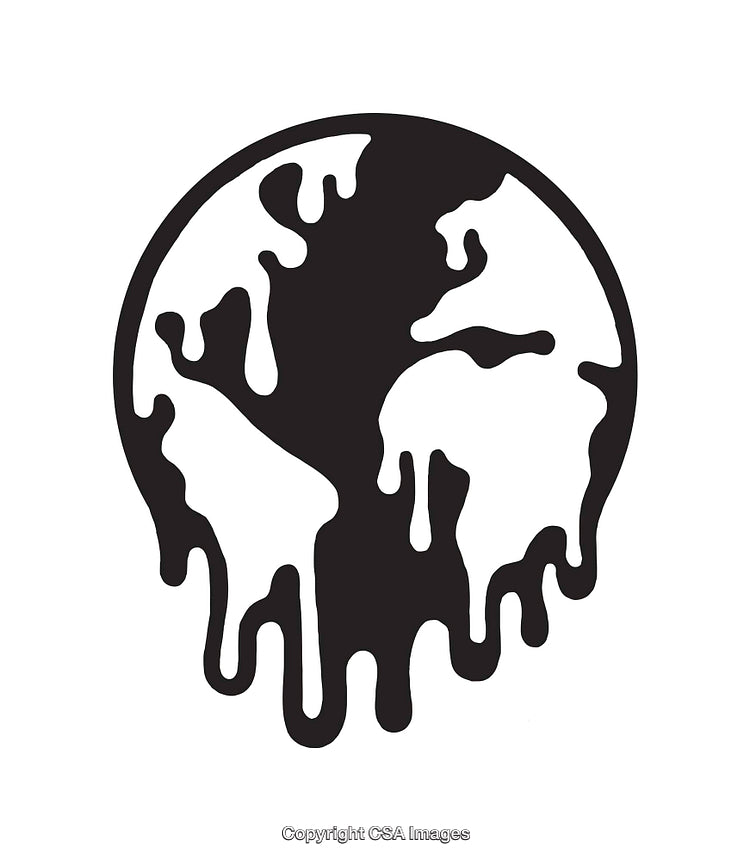 Black and White Melting Earth Icon Symbolizing Environmental Issues