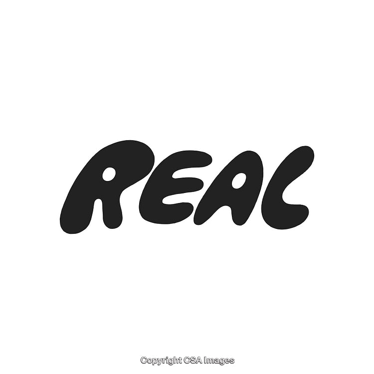 Bold Graphic Design Featuring The Word 'Real' in Black Text on White Background