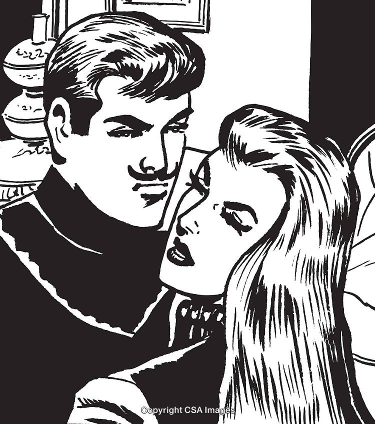 Vintage Black and White Illustration of a Romantic Couple From the 1950s