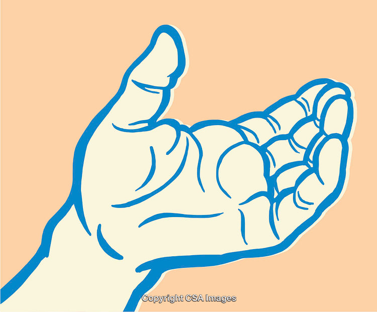 Illustration of an Open Hand Outlined in Blue Line Art on Peach Background