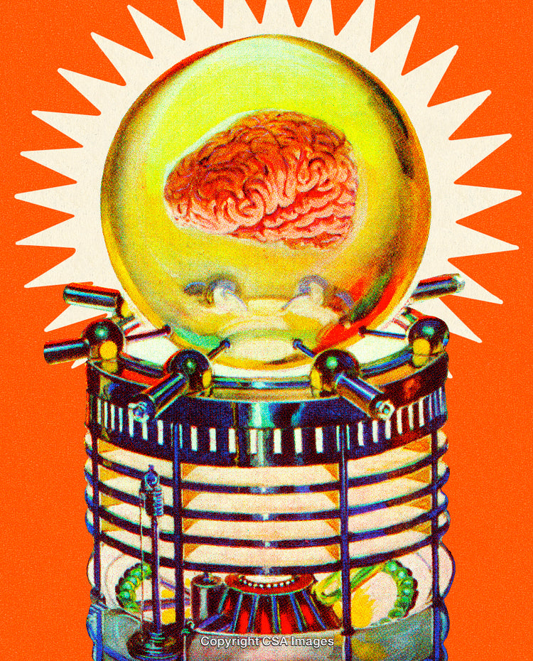 Futuristic Brain in Glass Chamber Illustrating Science and Technology Themes