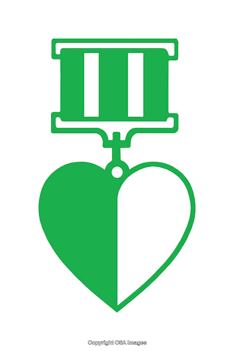 Green and White Heart Shaped Icon with Roman Numerals Design
