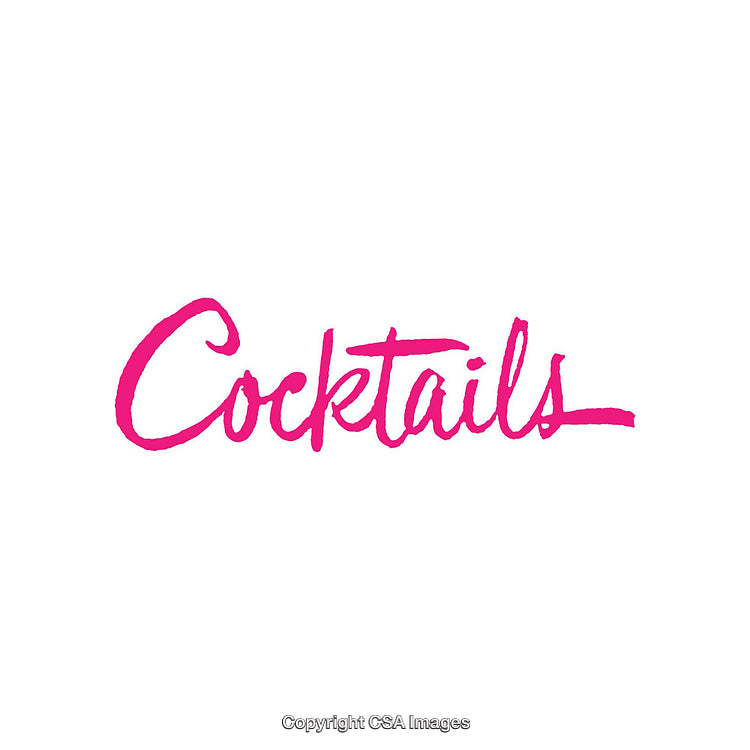 Vibrant Pink Hand-Drawn Script Highlighting the Word Cocktails on White