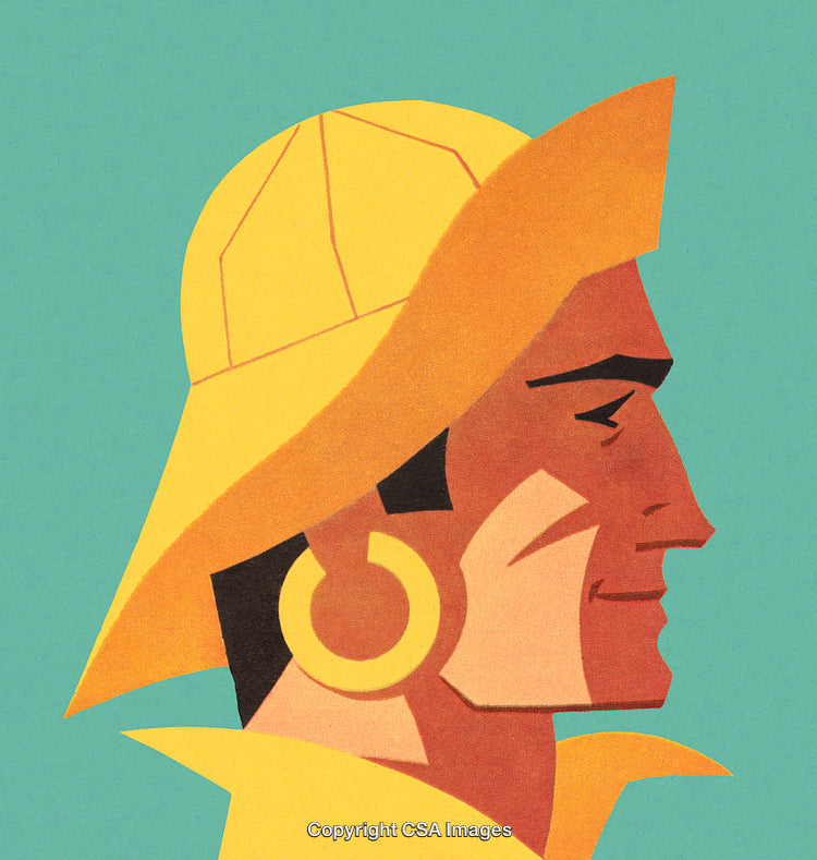 Retro Illustration of a Smiling Man Wearing a Hat in Bold Colors