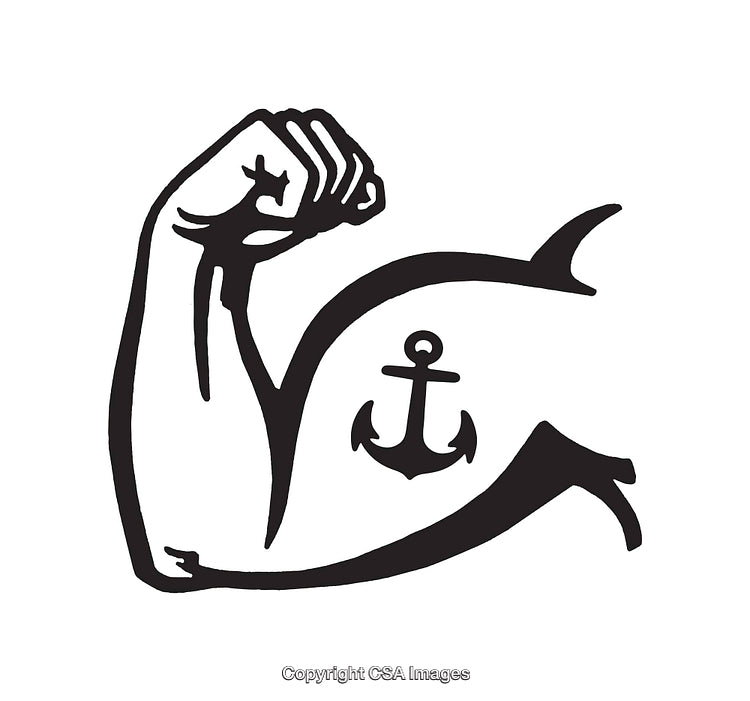Black and White Arm Flexing with Anchor Tattoo Artwork