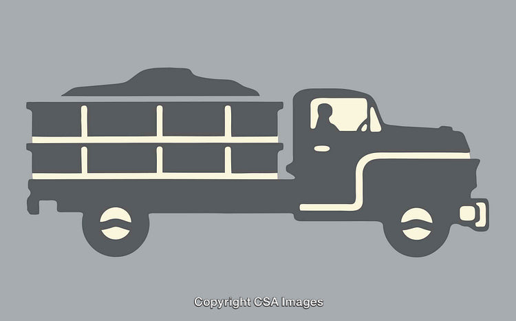 Vintage Truck Silhouette Illustration with Cart on Gray Background