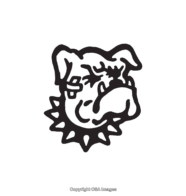 Black and White Bulldog Head Line Art Emblem with Spiked Collar