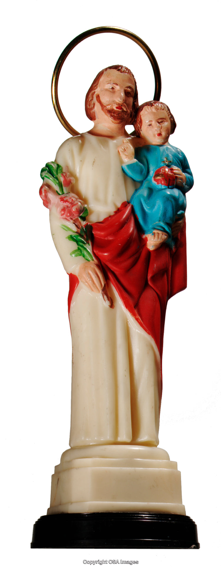 Religious Decorative Statue Depicting Saint Holding Child Figurine with Halo