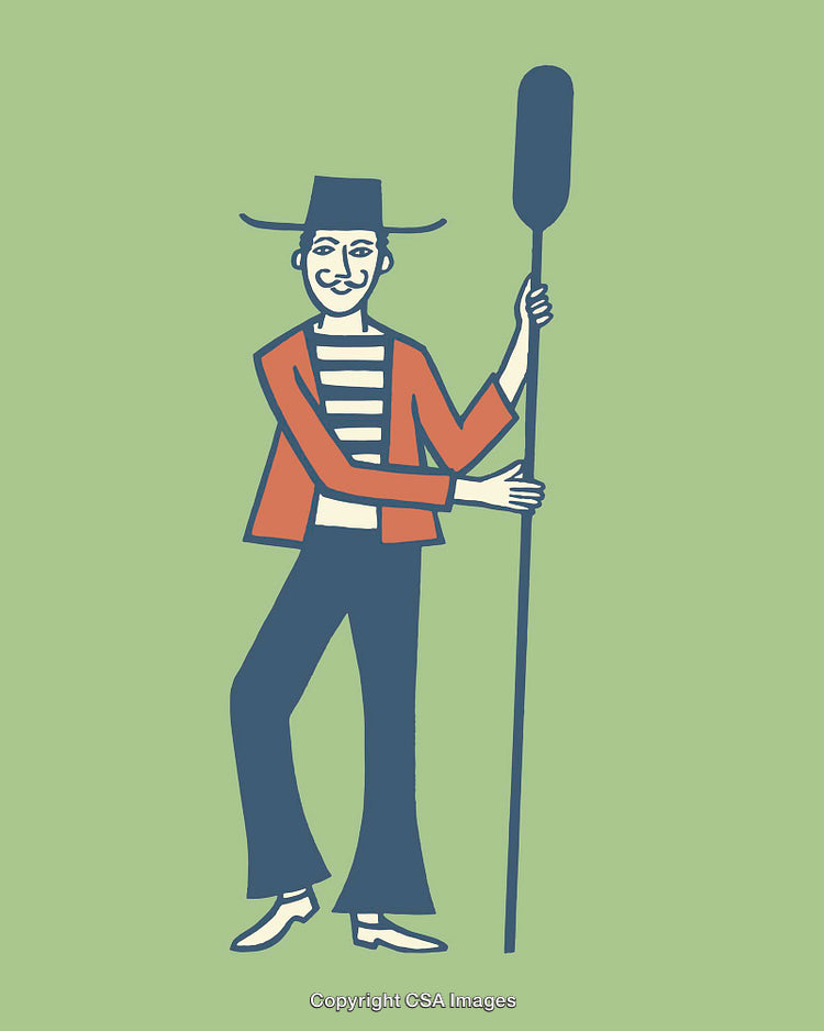 Vector Illustration of a Gondolier Holding a Paddle in Minimalist Style