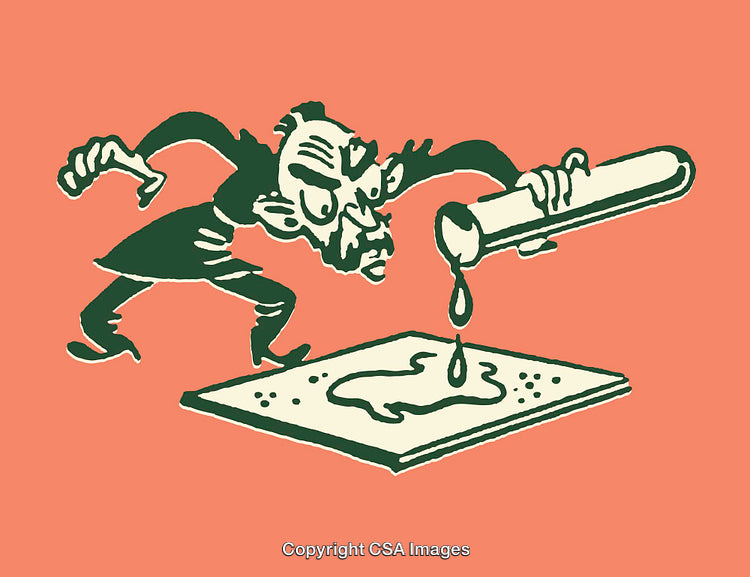 Vintage Illustration of Scientist Pouring Chemicals from Test Tube