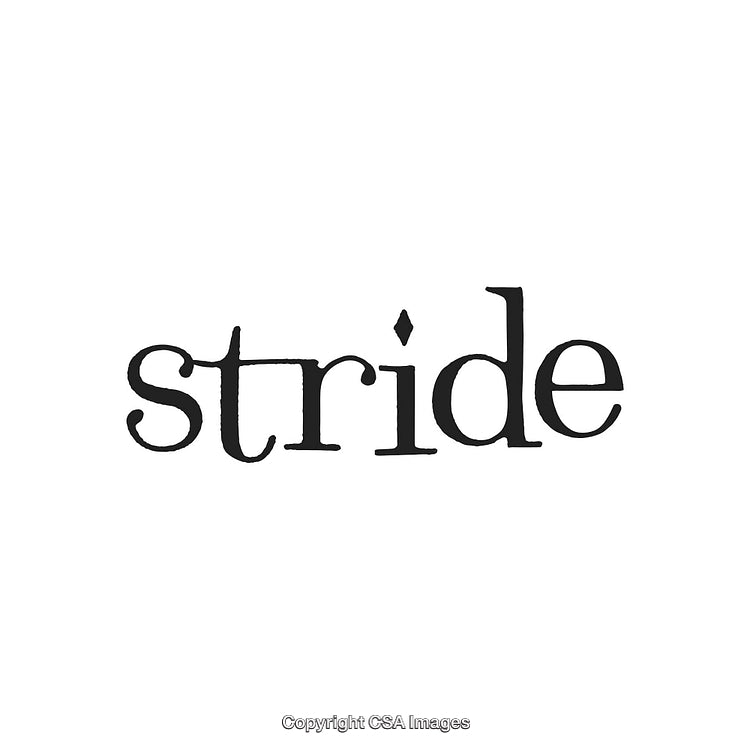 Minimalistic Black Handwritten Text Displaying the Word 'Stride' on White Background