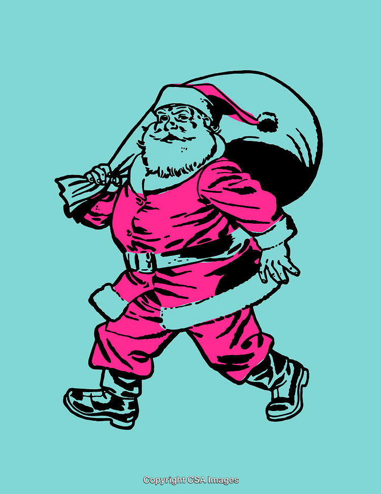 Colorful Illustration of Santa Claus Carrying a Sack