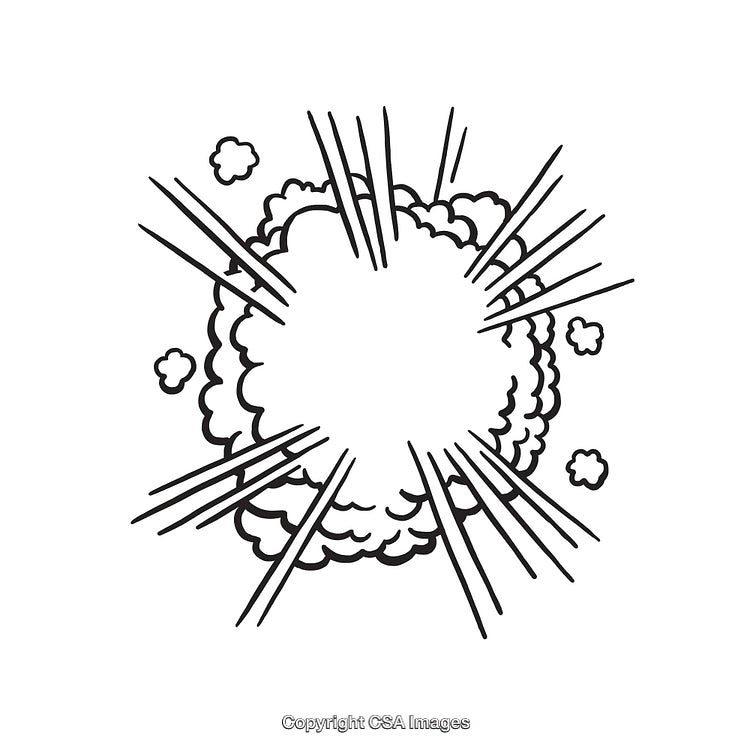 Black and White Line Art Explosion Graphic with Dynamic Elements