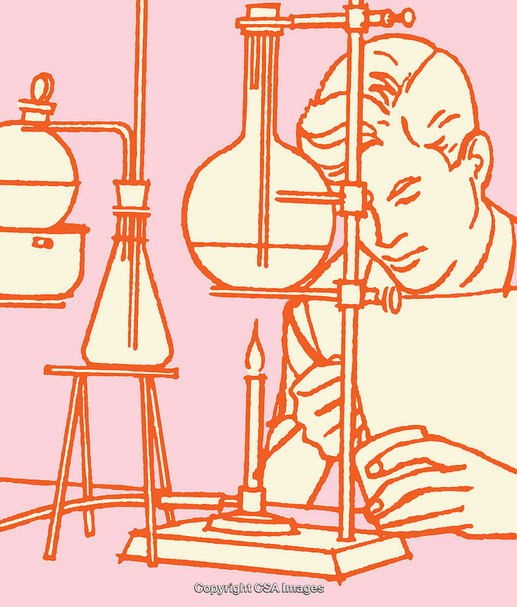Colorful Line Art of a Scientist in Laboratory with Equipment