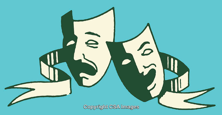 Colorful Line Art of Theater Masks Representing Tragedy and Comedy