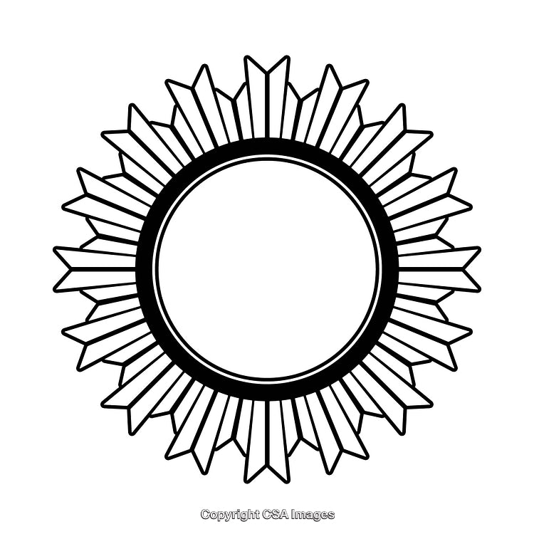 Intricate Black and White Geometric Sun-Inspired Border Design
