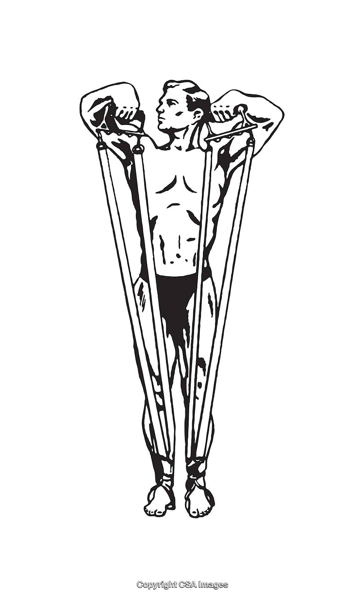 Black and White Line Illustration of a Person Using Resistance Bands