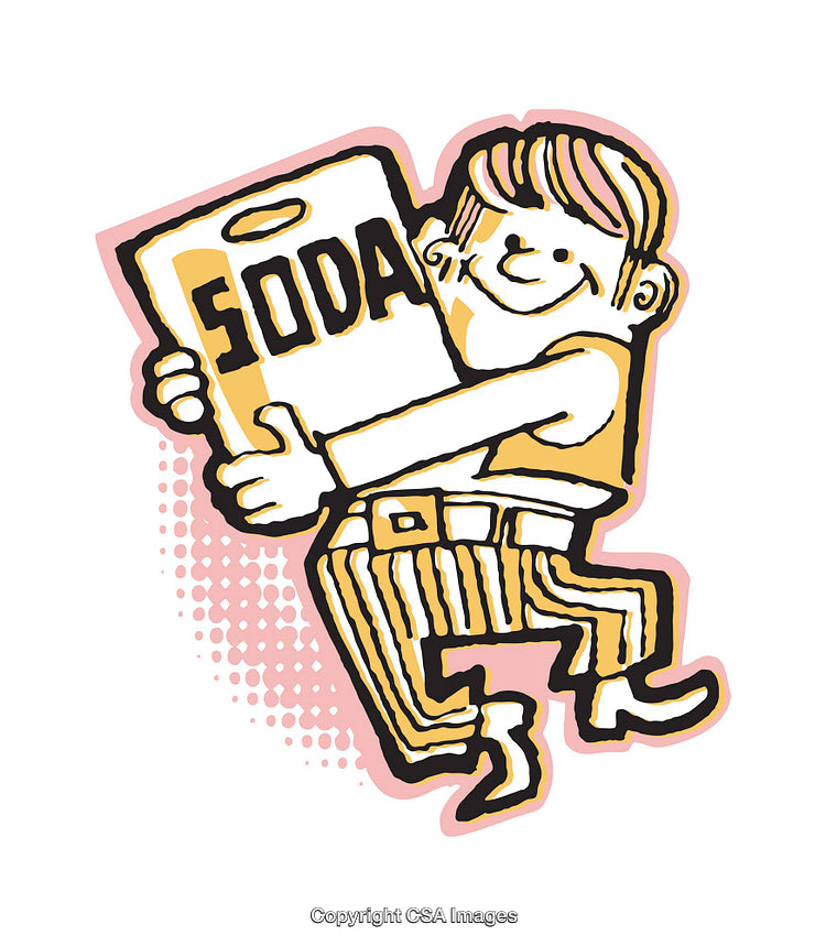 Colorful Illustration of a Character Holding a Soda Package with Fun Style