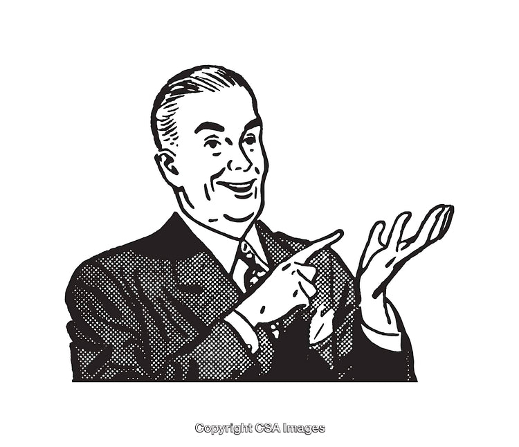 Retro Black and White Vintage Illustration of a Confident Businessman