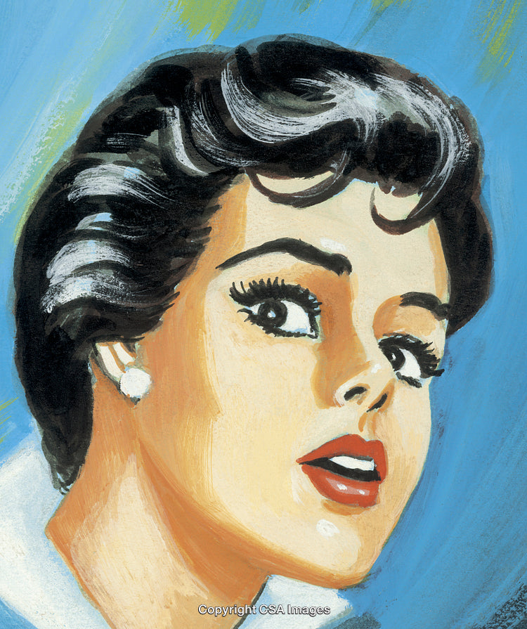 Retro Illustration of a Surprised Woman with Dramatic Facial Expression