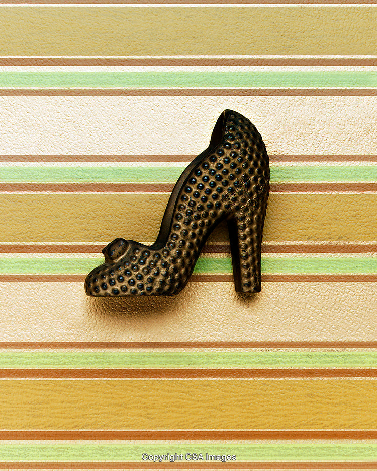 Stylish High Heel Shoe on Striped Retro Background