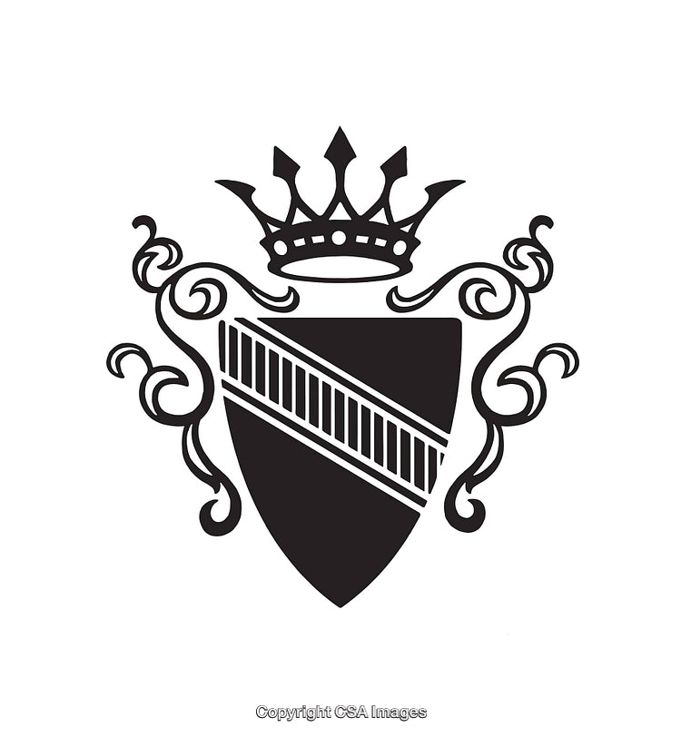 Elegant Heraldic Crest with Crown and Decorative Scrollwork