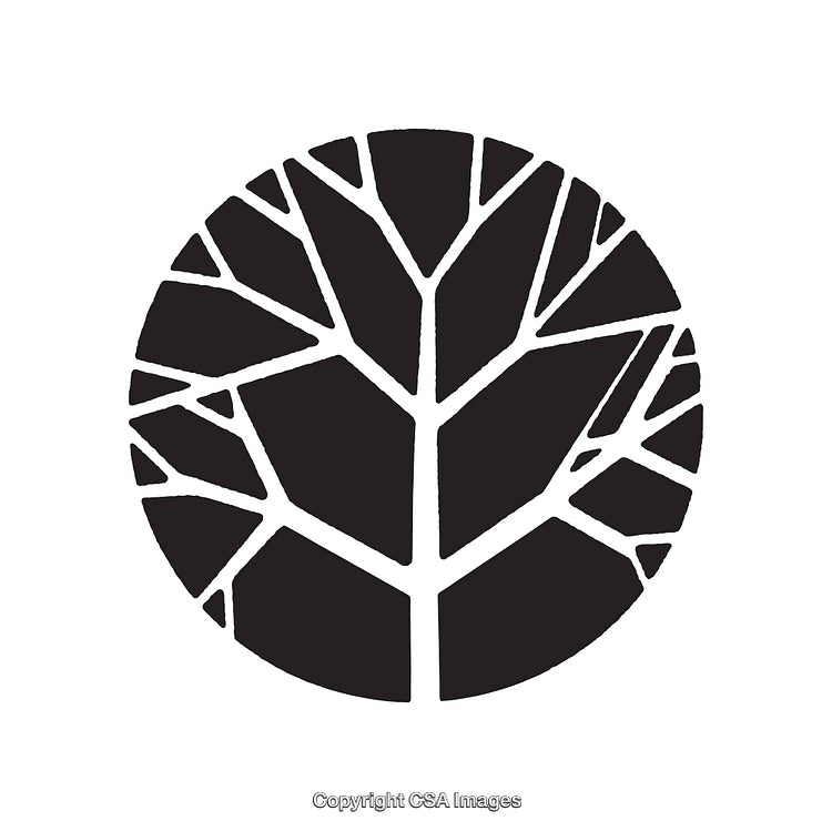 Abstract Black and White Geometric Tree Icon in Circular Frame