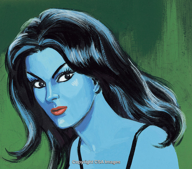 Vibrant Blue Portrait of a Woman in a Surreal Artistic Style