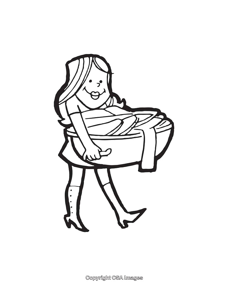 Black and White Illustration of Woman Carrying a Large Object with Confidence