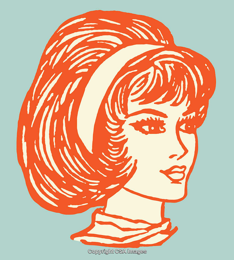 Retro Line Art Illustration of a Woman with Stylish Hair and Headband