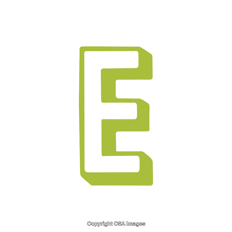 Green Stylized Letter E on White Background with Bold Outline Design