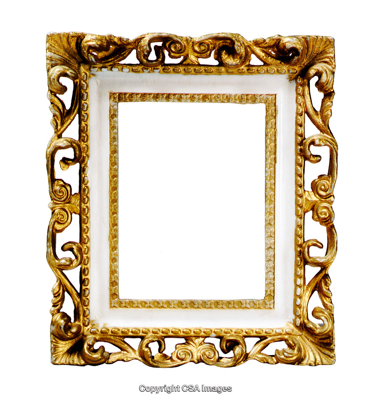 Elegant Golden Ornate Frame with Baroque Style Detailing on White Background