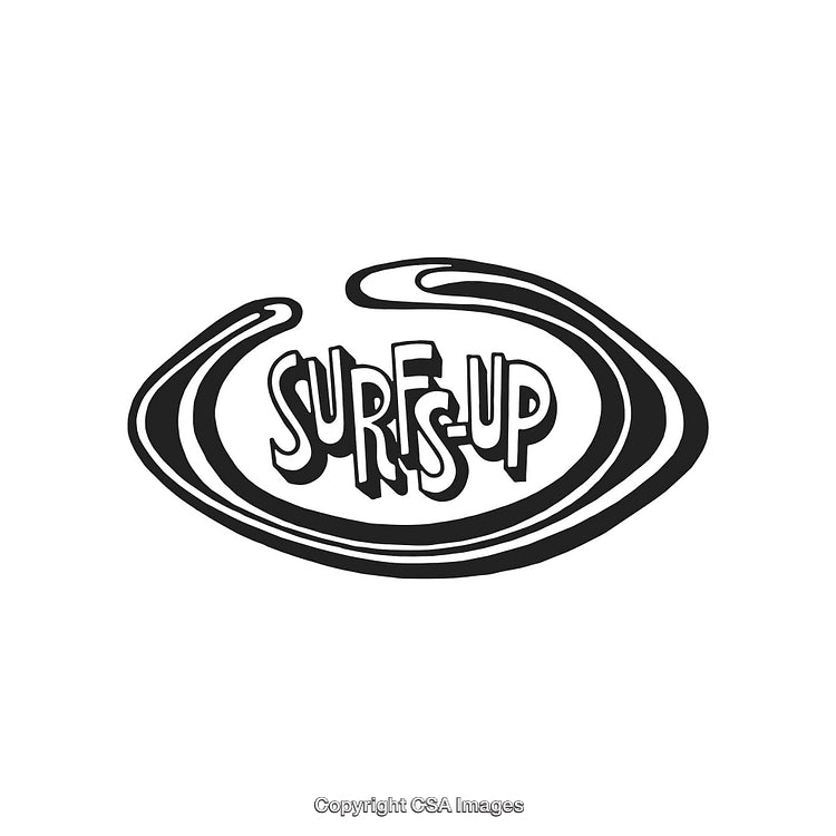 Surf-Themed Illustration with Typography Featuring 'Surf's Up'