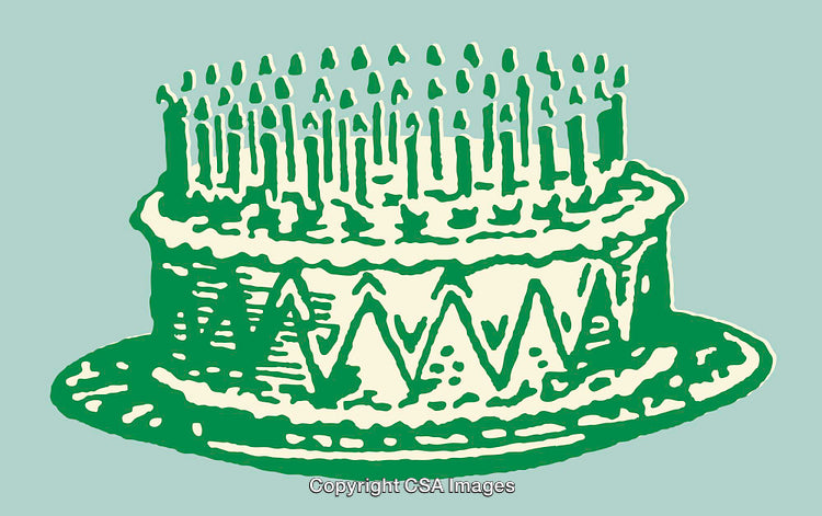 Color Line Art Illustration of Birthday Cake With Candles