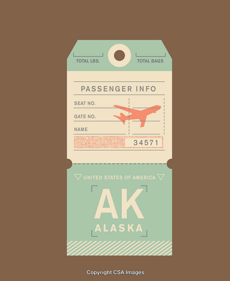 Vintage Alaska Travel Tag with Airplane and Passenger Details